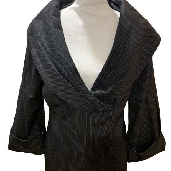 Debbie Shuchat Vintage Black Wool Blazer Shawl Collar 3/4 Sleeves Women Size 10 - Picture 2 of 11